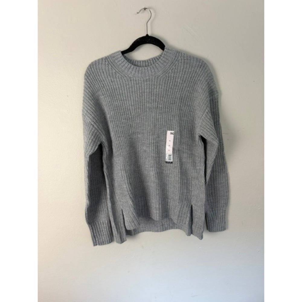 SO Ribbed Knit Shaker Stitch Crewneck Sweater Light Gray Heather Medium NWT